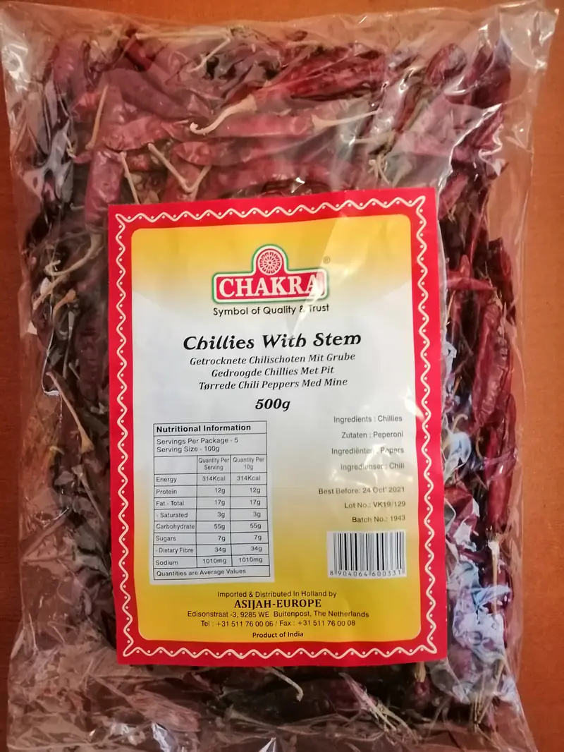 Chakra Whole dried Red Chillies 500g - Master